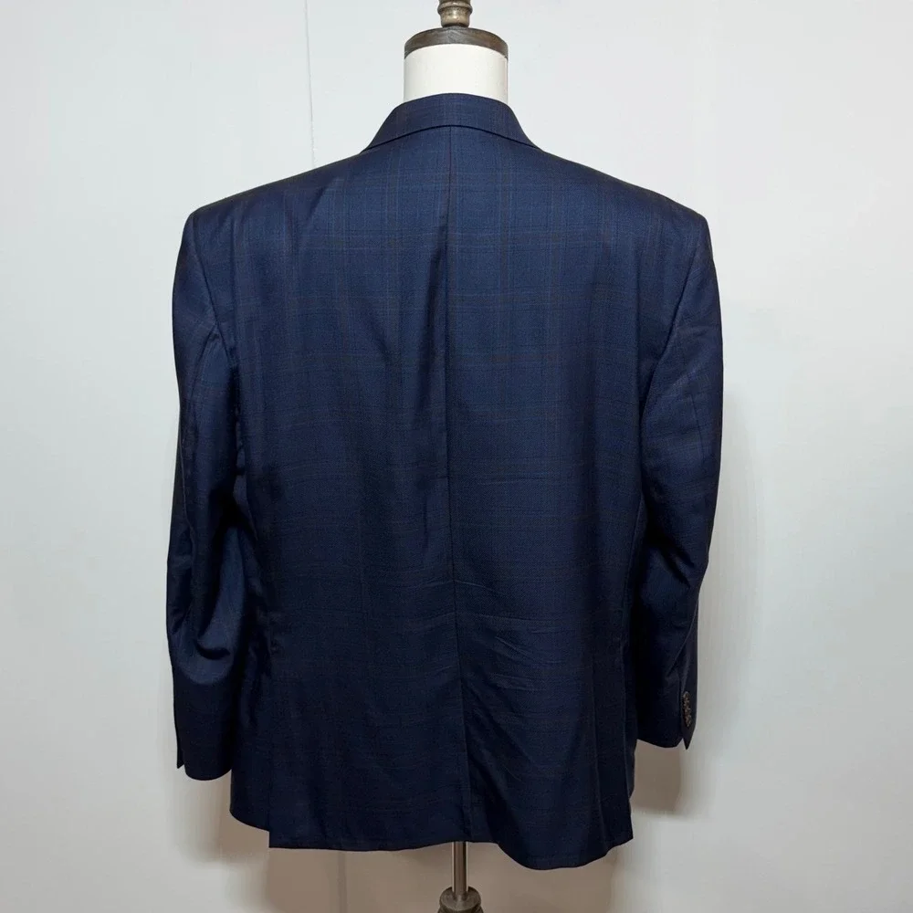 Jos. A. Bank Blazer Men 48L Blue Plaid Signature Collection Silk Wool Sport Coat